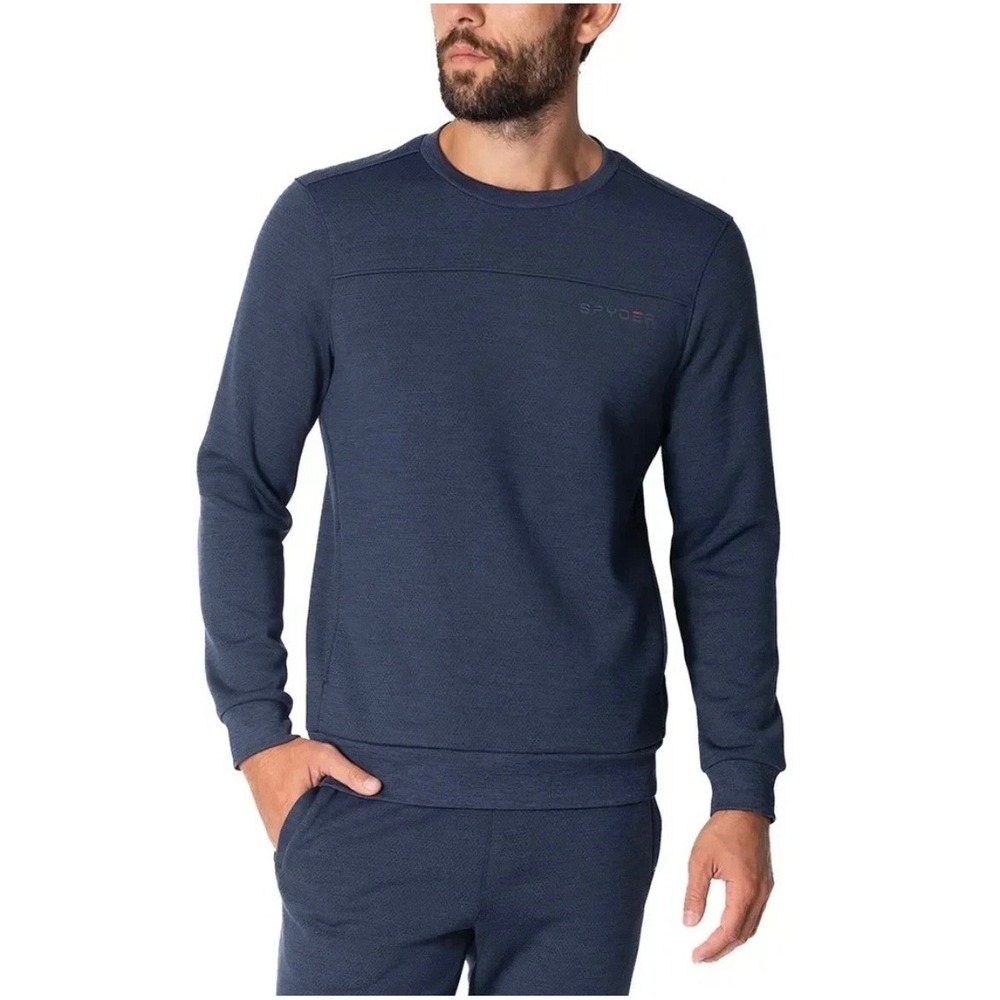 NWT Spyder Active Mens Bonded Fleece Crewneck Sweatshirt Blue Heathered Size M